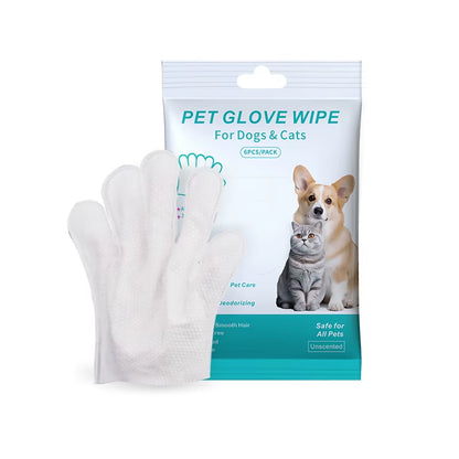 6PCS Disposable Pet Wash-Free Gloves - Gentle Deodorant Wipes for Cats and Dogs, Convenient Cleaning Solution